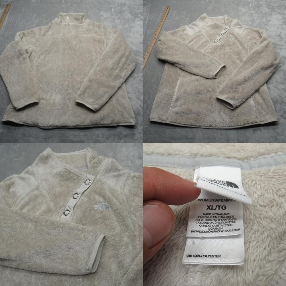 The North‎ Face Sweater Womens XL Cream Fuzzy Soft Mossbud Snap Button Pullover